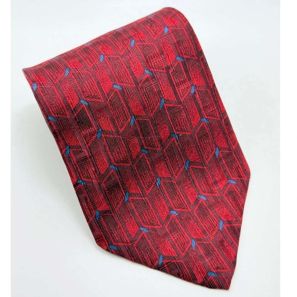 Jos. A. Bank Silk Tie OS Red Geometric Corporate Professional Classic Preppy